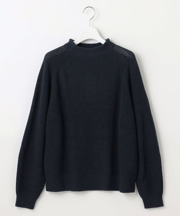 自由区 【洗える】コットンウールミドルゲージプルオーバー ニット ネイビー