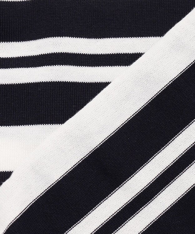 23区 L 【先行予約】プレミアムビオコットン クルーネック ボーダー ニット ネイビー×オフ