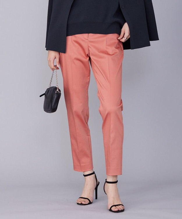 ICB 【洗える】T/Cストレッチサテン スティックパンツ サーモン系