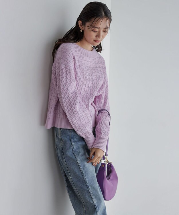 組曲 S 【加藤ローサさん着用】コットンカシミヤMIX ケーブル ニット ピンク系