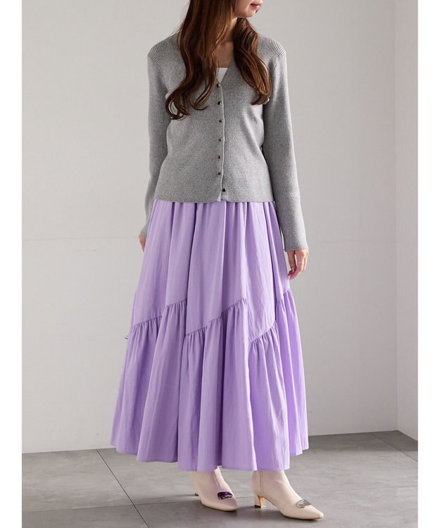 Te chichi ウェーブメタル釦Vネックリブカーディガン シルバー