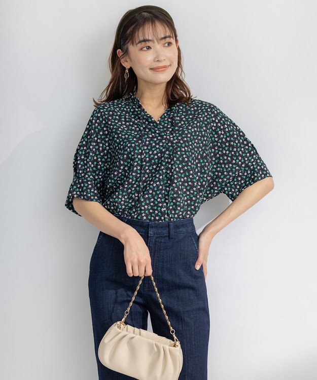 組曲 【洗える】プティフラワージョーゼットシフォン ブラウス グリーン系5