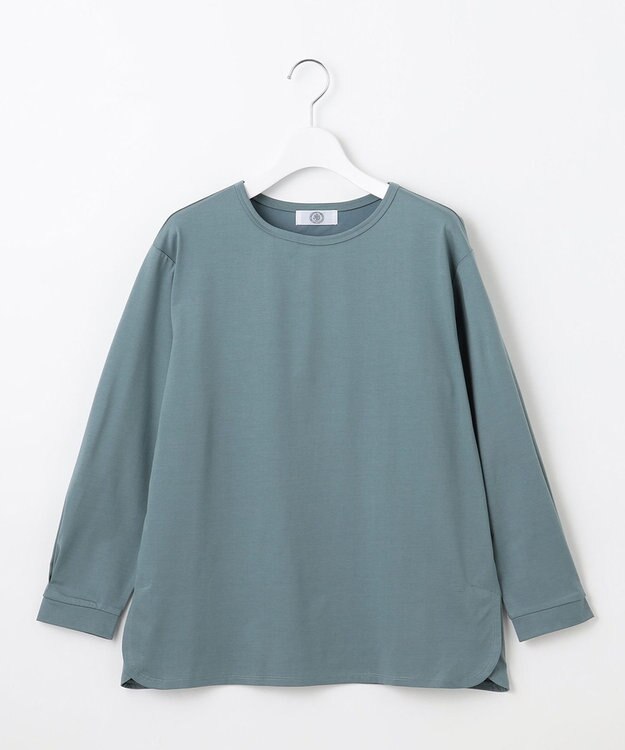 J.PRESS LADIES L プレーティング シャツテール ロングスリーブ Tシャツ グレイッシュグリーン系