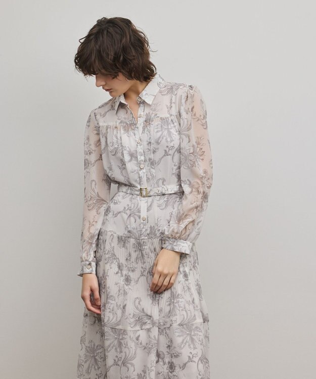 GRACE CONTINENTAL 【オンラインストア・梅田阪急店限定】フラワープリントプリーツワンピース グレー