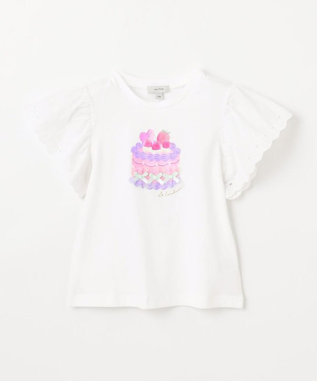 ANY KIDS 袖レース ケーキプリント Tシャツ オフホワイト