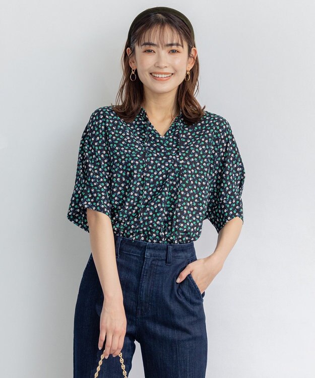 組曲 【洗える】プティフラワージョーゼットシフォン ブラウス グリーン系5