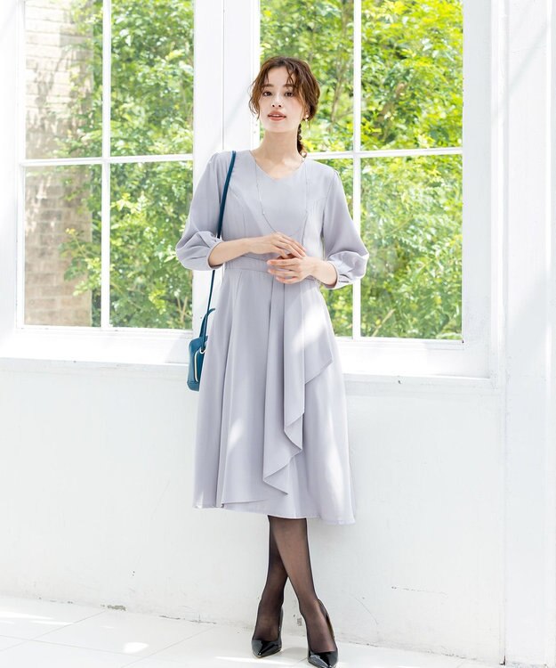 Tiaclasse L 【洗える】大人の洗練ドレープワンピース グレー