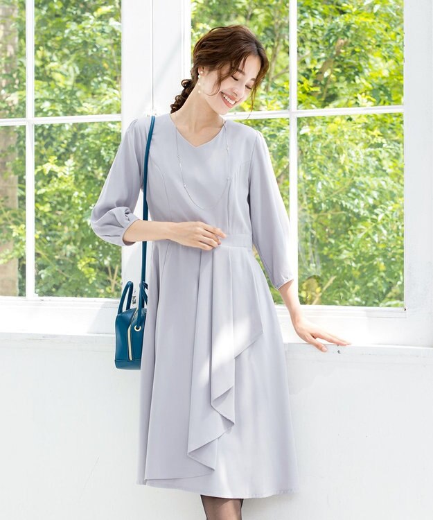 Tiaclasse L 【洗える】大人の洗練ドレープワンピース グレー
