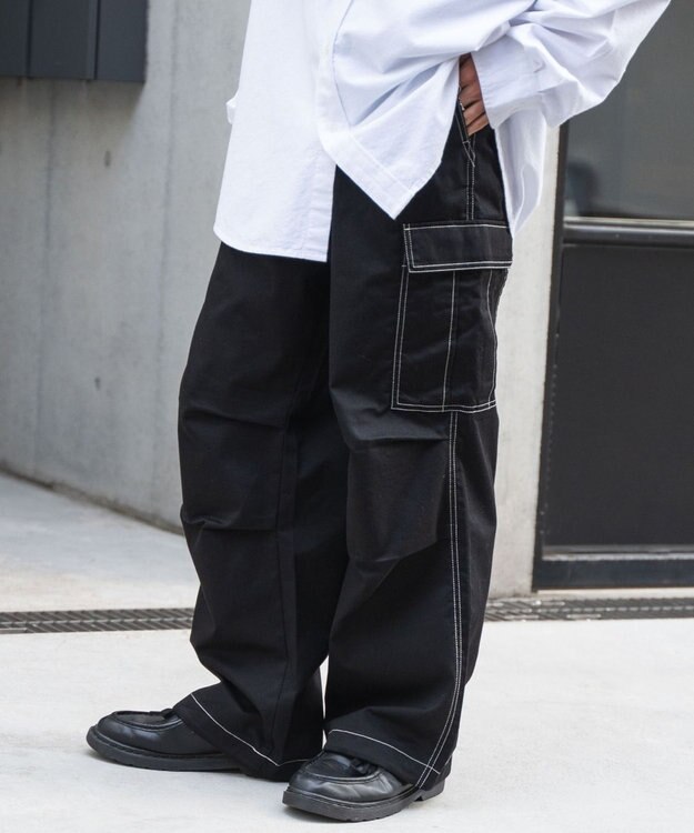 WEGO 【ユニセックス着用ITEM/SMLサイズ展開】ワイドカーゴパンツ ブラックその他