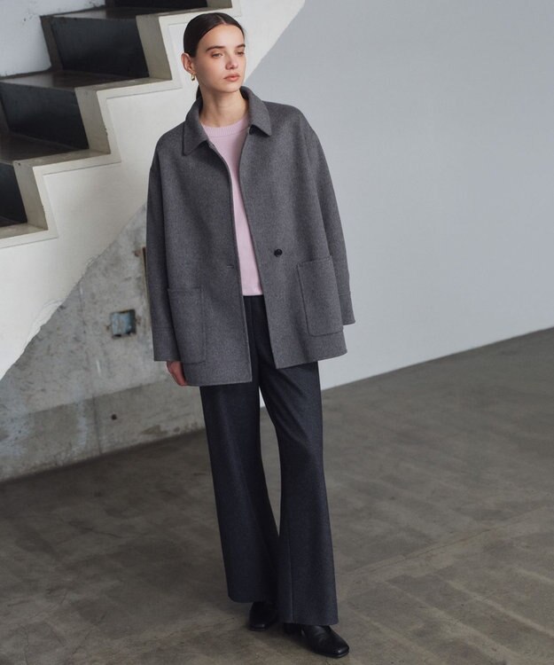 BEIGE， 【WEB限定】PAYSON / ウールリバーオーバーサイズステンカラーコート Top Gray