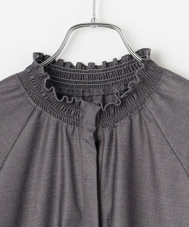 #Newans 【洗濯機可/しわになりにくい】シャーリングネック ボリュームスリーブブラウス チャコール