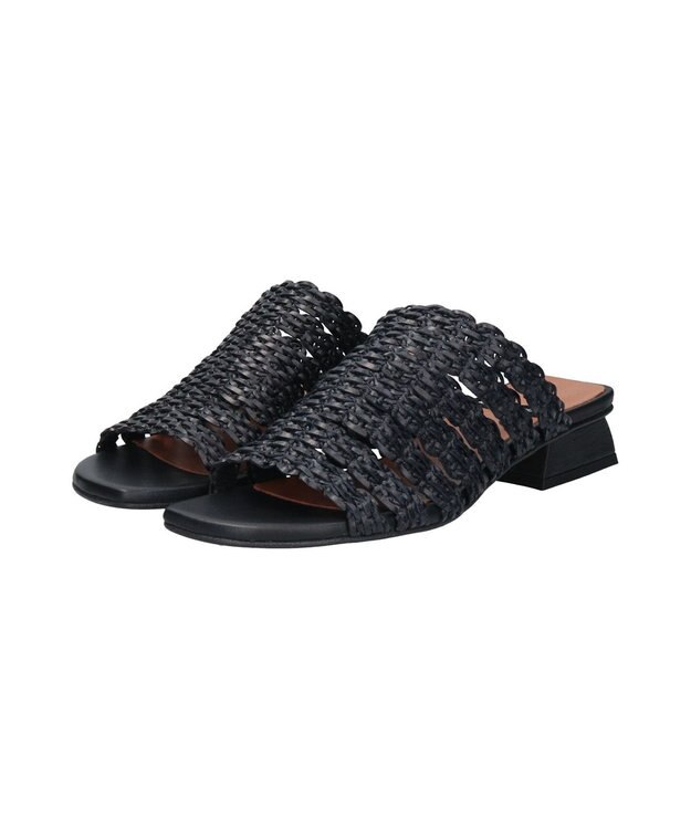INTER-CHAUSSURES 【ANGEL ALARCON】ローヒールラフィアサンダル ブラック雑材