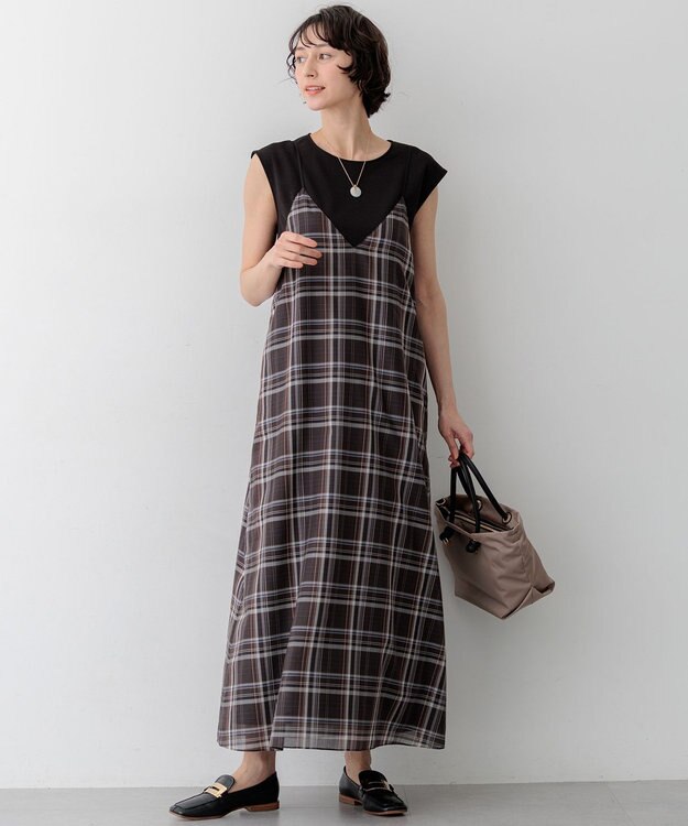 23区 【先行予約】ハイツイストシアーチェック キャミソールワンピース ブラウンチェック