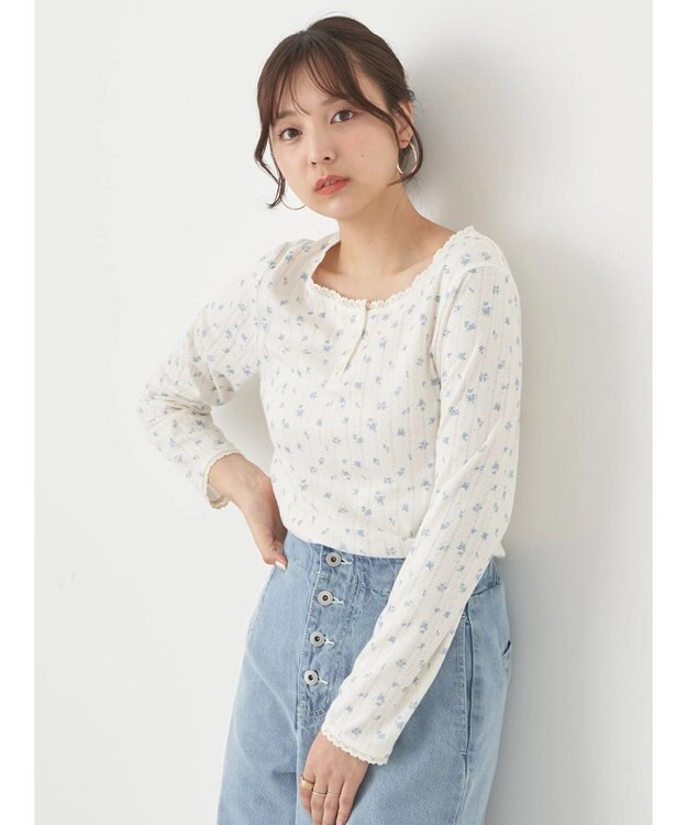 earth music&ecology アイレットジャガードタイトプルオーバー Blue