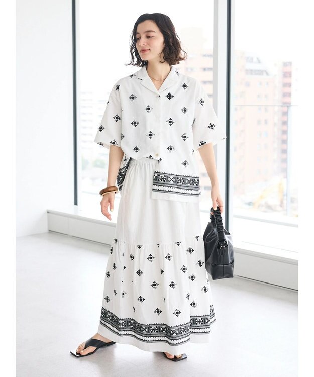 CRAFT STANDARD BOUTIQUE パネル刺繍開襟シャツ Off White