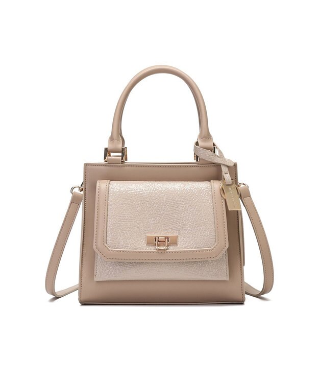 style code 【MERCURYDUO/マーキュリーデュオ】メタリッククラック調型押し フラップハンドバッグ グレージュ