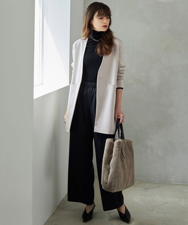 ICB 【洗える】シンセティックヤーンスムース ロングニットジャケット トープ系