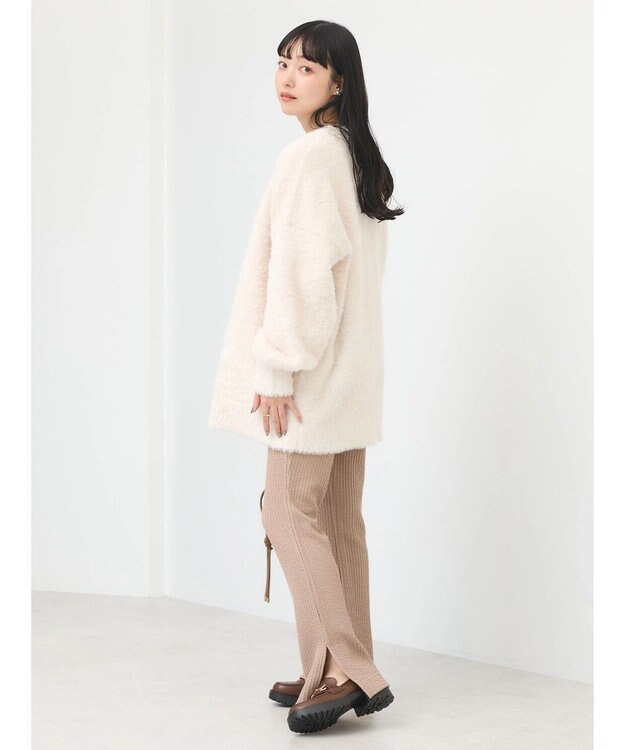 earth music&ecology ロングシャギーＶネックカーディガン Ivory