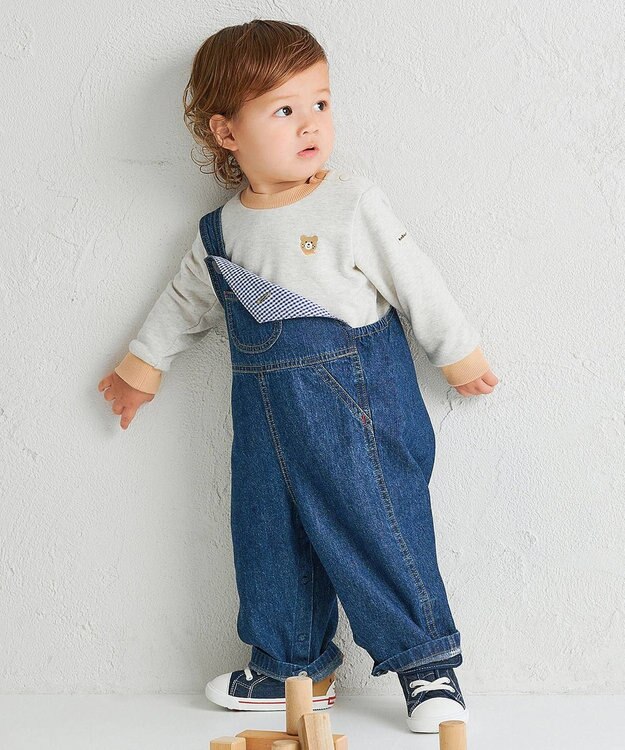 MIKI HOUSE HOT BISCUITS 【70-120cm】【Everyday Series】ワンポイント くすみカラー裏毛パイルトレーナー グレー