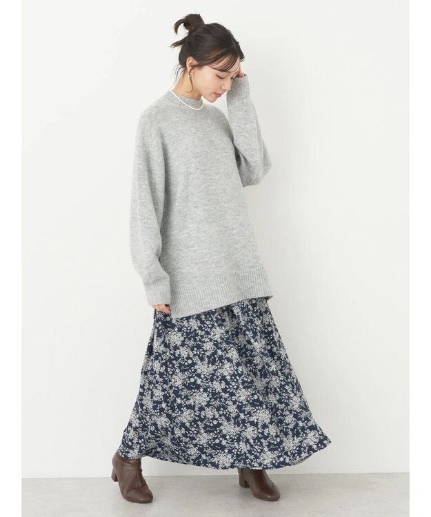 earth music&ecology ＦＬＵＦＦＹハイネックチュニック Light Gray Mixture