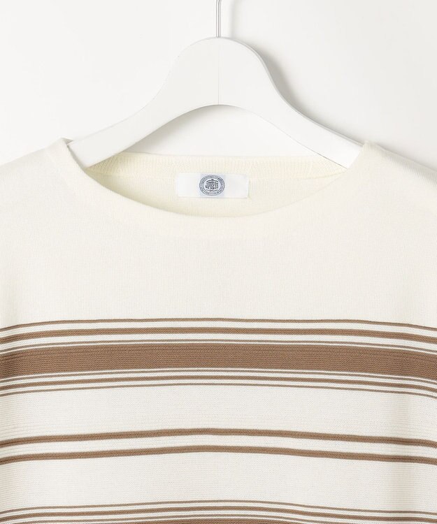 J.PRESS LADIES COTTON POLYESTER ボーダー ニット オフ×キャメル系