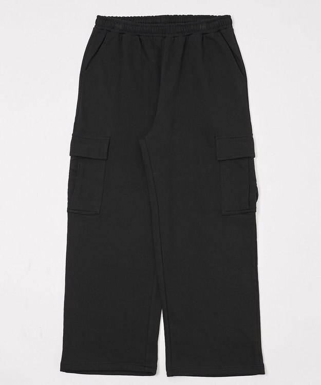 WEGO 【ユニセックス着用ITEM/ウエストゴム/MLサイズ展開】ワイドスウェットカーゴパンツ ブラック