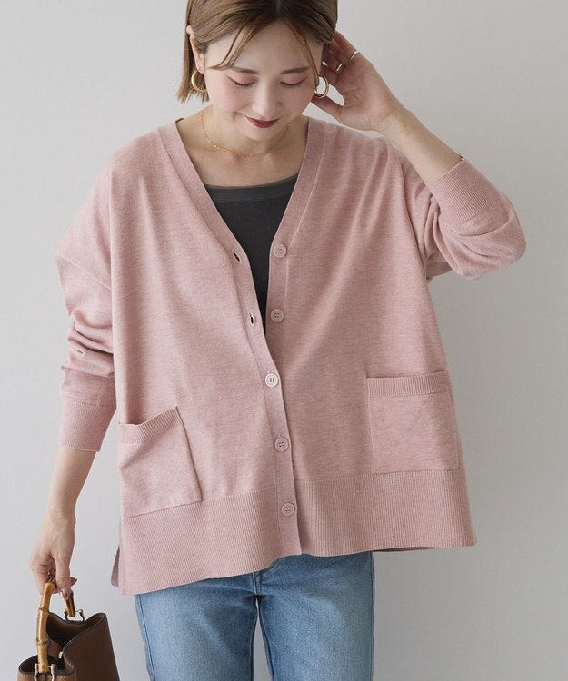 AMERICAN HOLIC 【WEB限定】バイパチVネックルーズカーディガン Pink