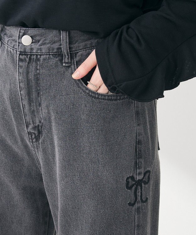 Green Parks ・ＤＯＵＢＬＥ　ＦＬＡＧＳ　サイドリボン刺繍デニ Black