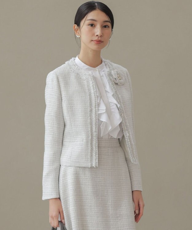 組曲 S 【KUMIKYOKU NAVY】ラメループモールツイード ジャケット ライトグレー系