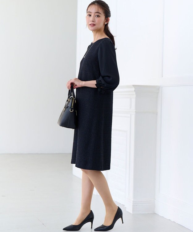 組曲 【KUMIKYOKU NAVY】ラメループモールツイード ワンピース ネイビー系