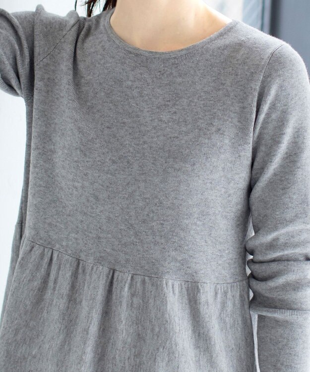 Tiaclasse L 【洗える】大人華やぐ2段ティアードニットチュニック グレー