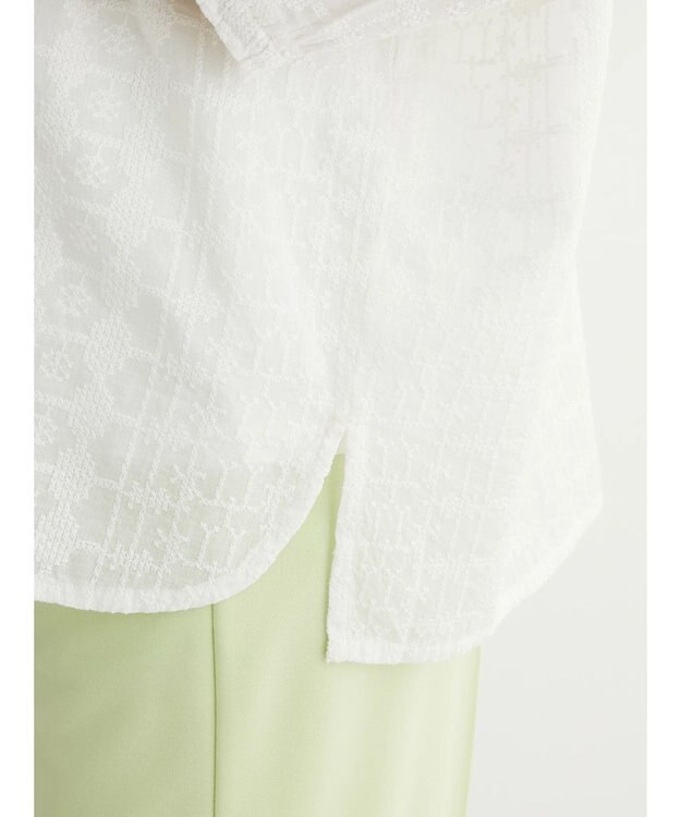 Green Parks インド綿 SET２点 刺繍７分丈ブラウス＋タンクトップ Off White