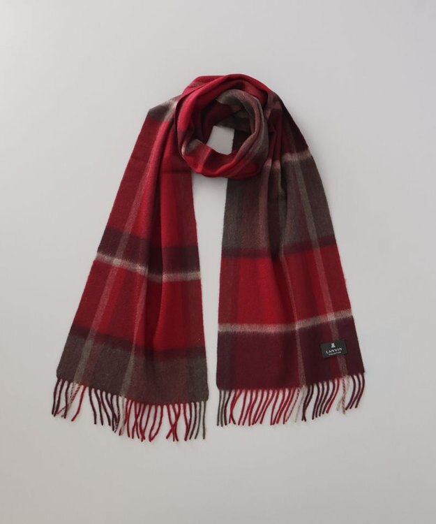 AURORA 【 LANVIN COLLECTION（ランバン コレクション） 】カシミヤ100％チェックマフラー(WASH) レッド