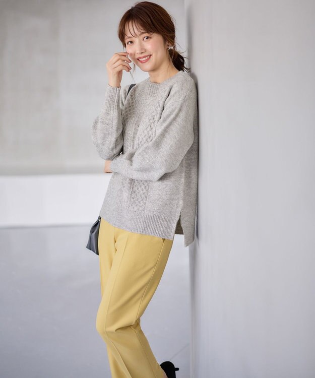 ANY SIS S 【洗える】ラメケーブル ニット ライトグレー