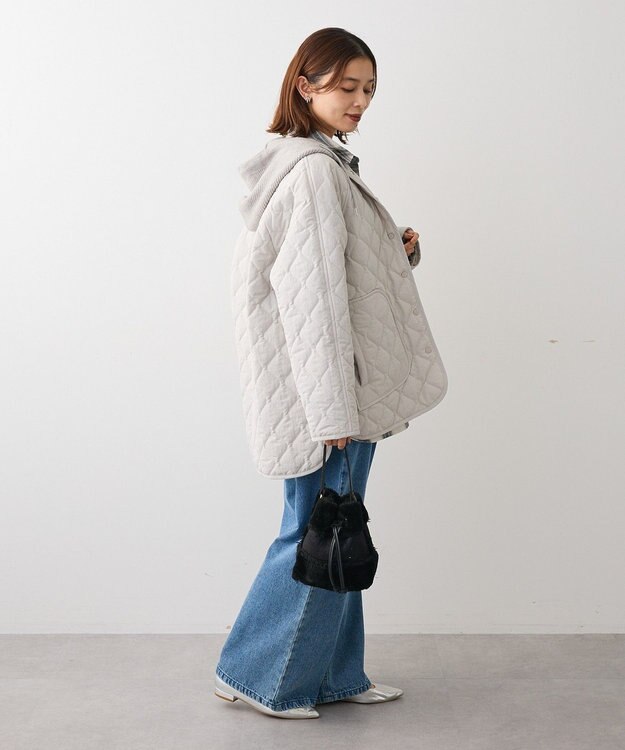 Green Parks ２ＷＡＹニットフードキルティングブルゾン Light Gray