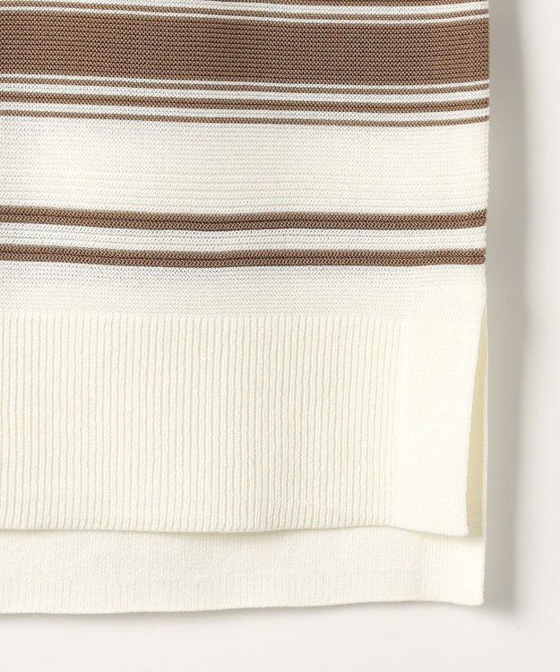 J.PRESS LADIES COTTON POLYESTER ボーダー ニット オフ×キャメル系