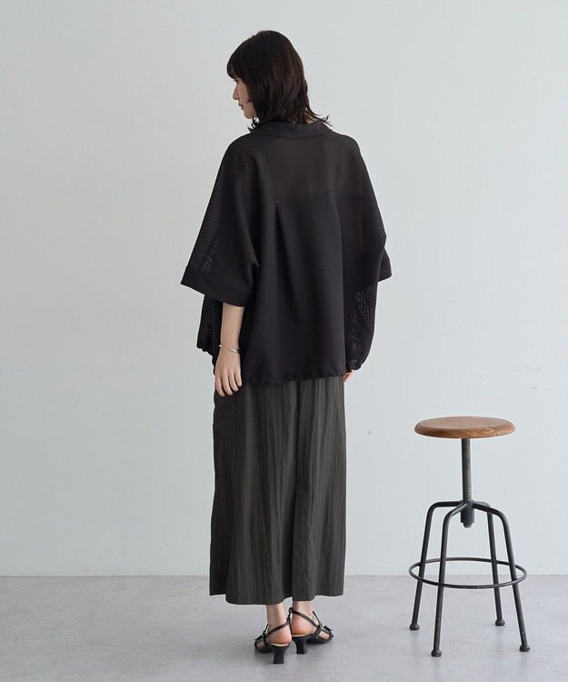 YECCA VECCA 　裾ドロストメッシュシャツ Black