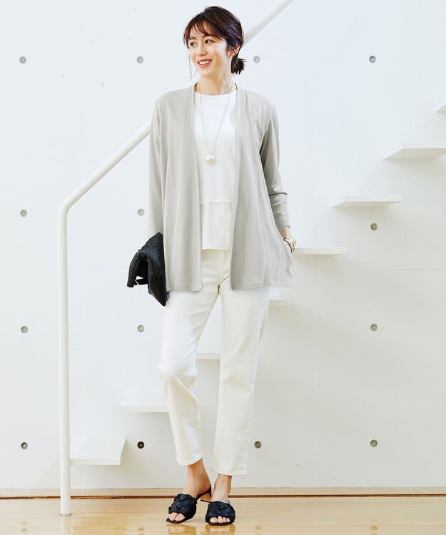 自由区 【保湿性/吸湿性/吸水速乾/接触冷感/UVケア】ハンディカーディガン ロング カーキ系