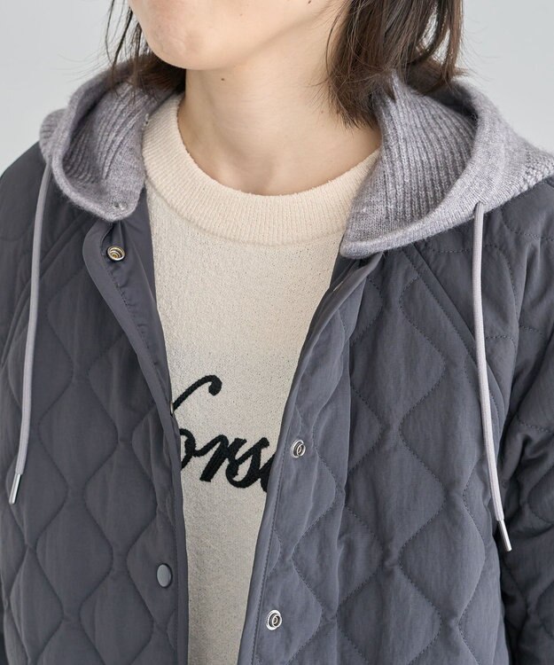 Green Parks ２ＷＡＹニットフードキルティングブルゾン Charcoal Gray