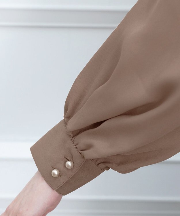 Tiaclasse 【洗える】ラグランパフスリーブブラウス モカ