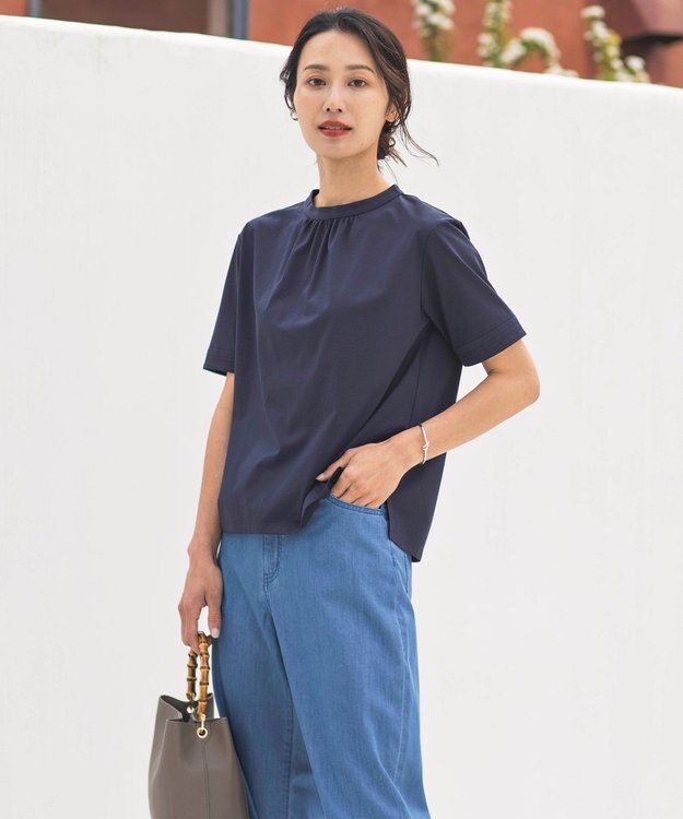 J.PRESS LADIES L 【接触冷感】プレーティングジャージー モックネック カットソー ネイビー系