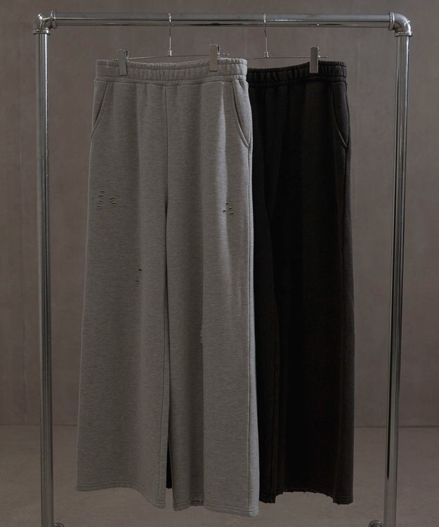 WEGO 【ウエストゴム】ダメージスウェットバギーパンツ 杢グレー