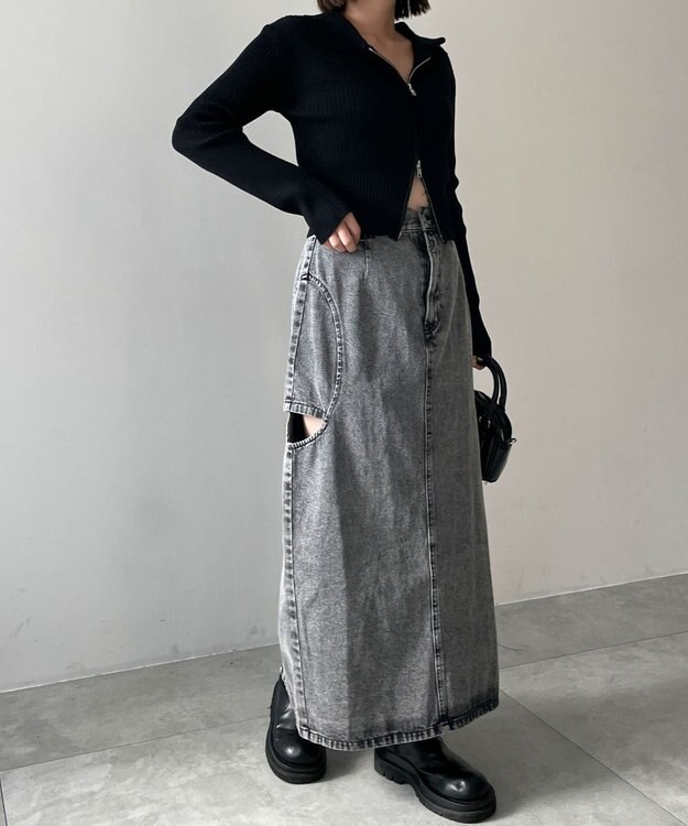 WEGO サークルカットレイヤードデニムロングスカート デニムブラックソノタ