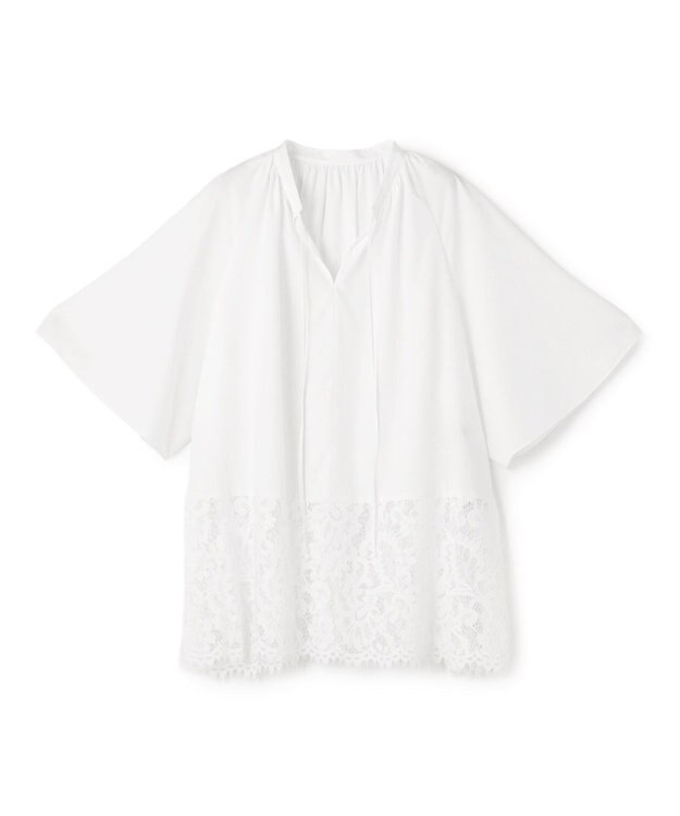UNFILO L レースヘム ギャザーブラウス オフ