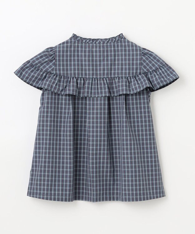 組曲 KIDS 【110-140㎝】チェックラッフル ブラウス ブルーグレー系3