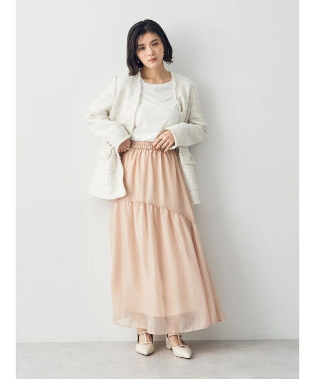 YECCA VECCA 箔プリントシアーギャザースカート Light Beige