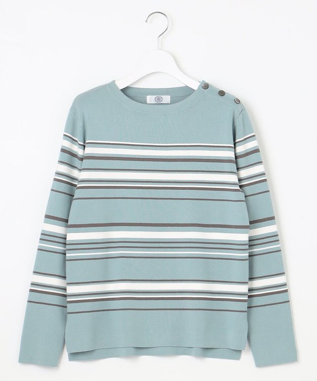 J.PRESS LADIES L 【洗える】RAYON STRETCH BORDER ボートネック ニット スカイブルー系1