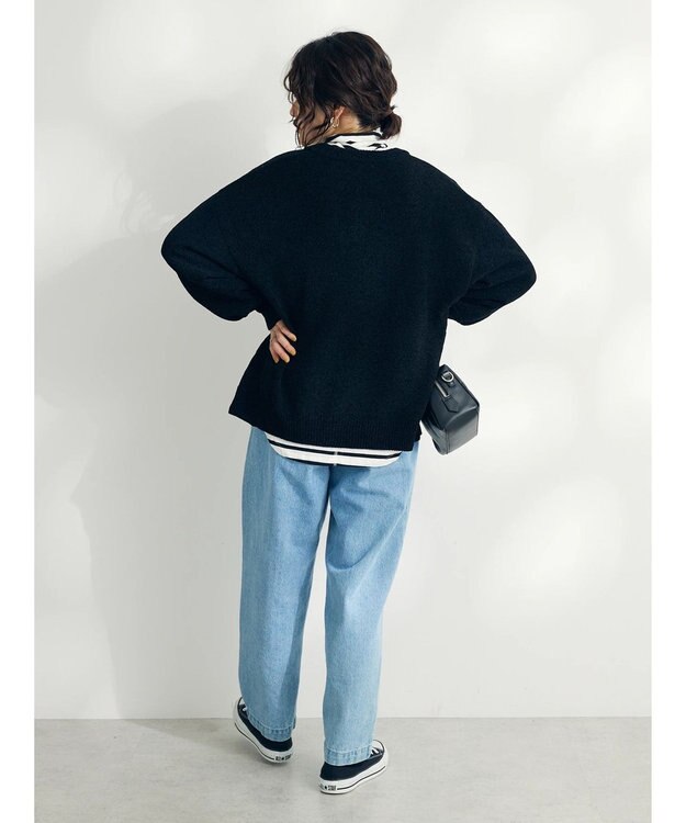 CRAFT STANDARD BOUTIQUE 洗えるコードモールクルーネックカーデイガン Black