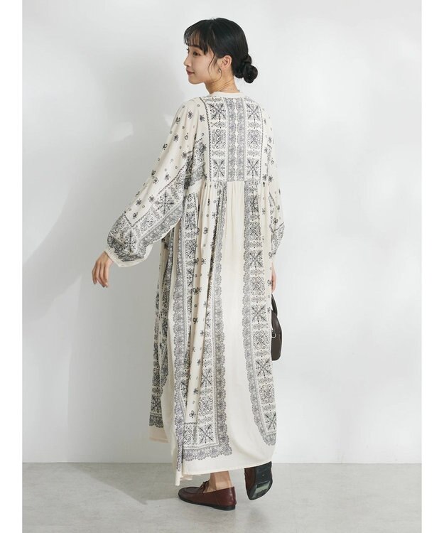 CRAFT STANDARD BOUTIQUE パネル柄ウエスト切り替えボリュームワンピース Light Beige