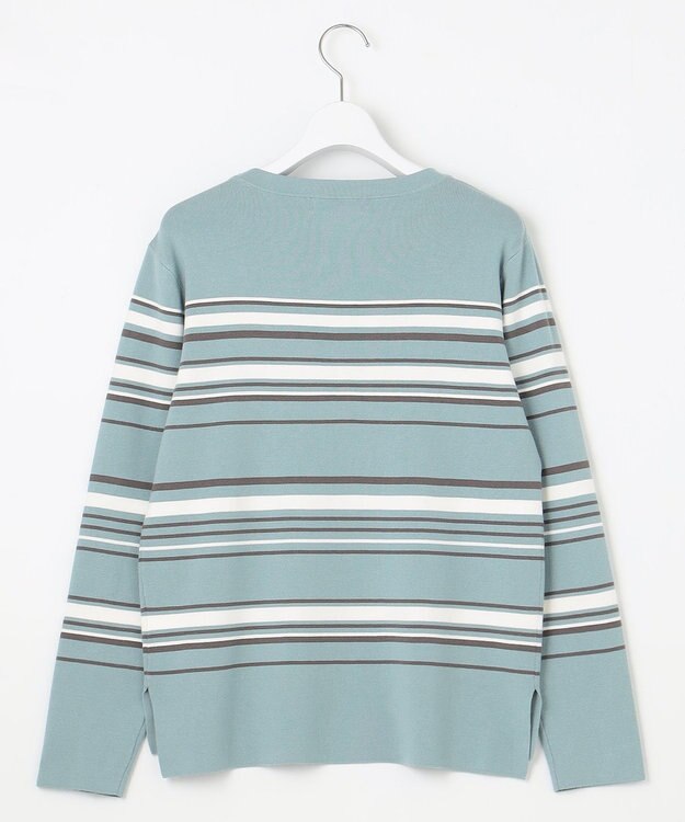 J.PRESS LADIES L 【洗える】RAYON STRETCH BORDER ボートネック ニット スカイブルー系1